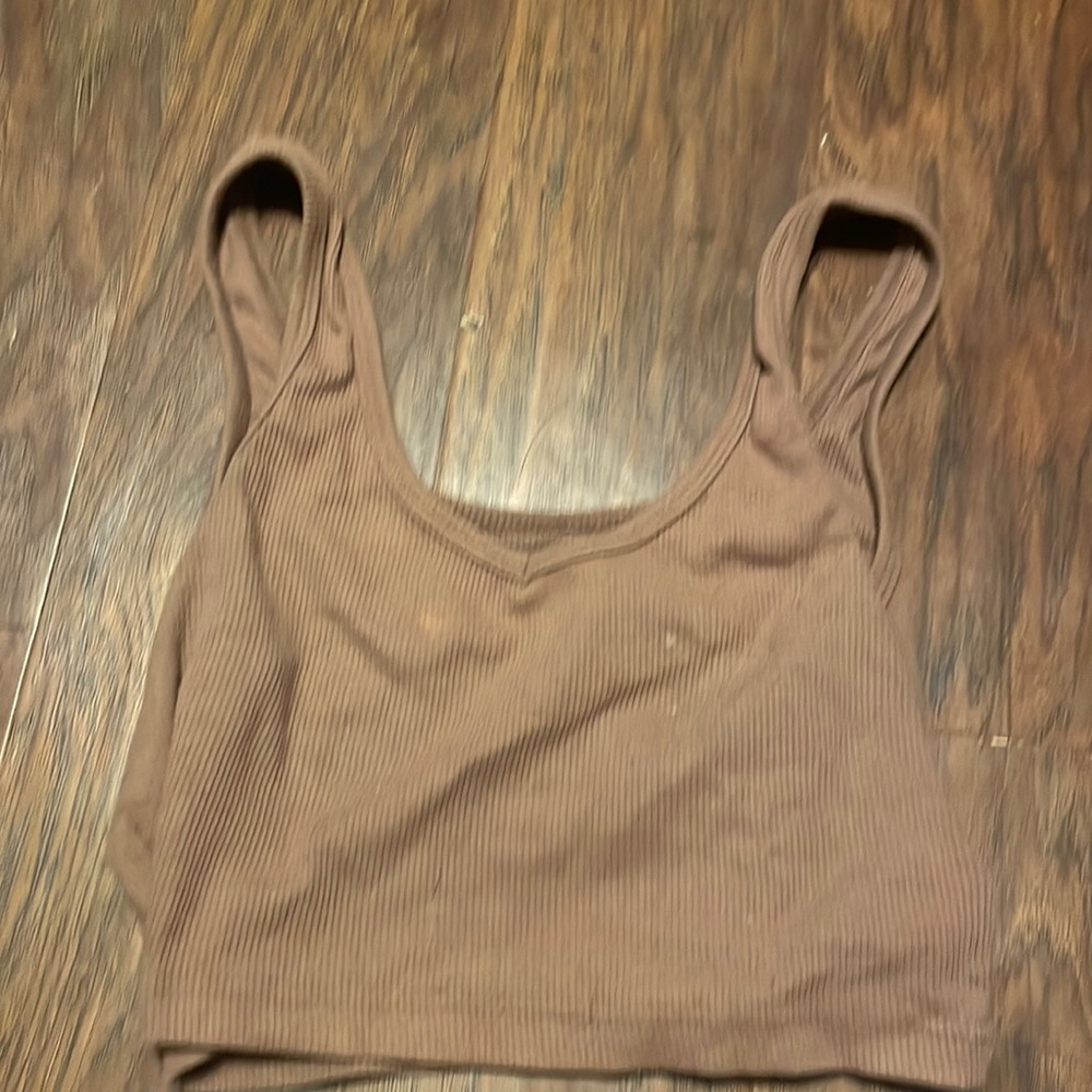 Not sure the brand, small, brown color, worn crop top tank top